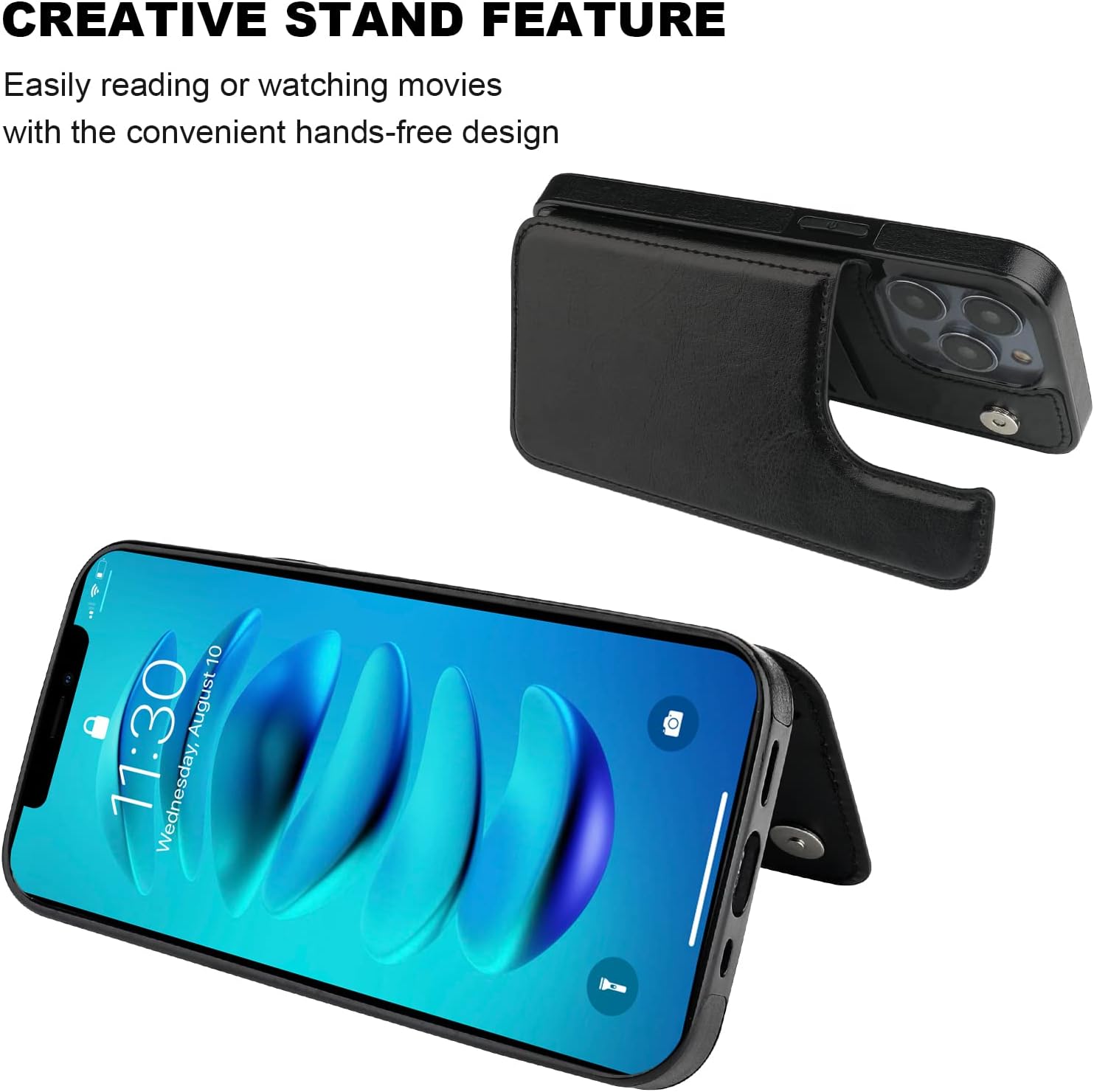 ONETOP Compatible with iPhone 14 Pro Wallet Case with Card Holder, PU Leather Kickstand Card Slots Case, Double Magnetic Clasp and Durable Shockproof Cover 6.1 Inch (Black) - Image 5