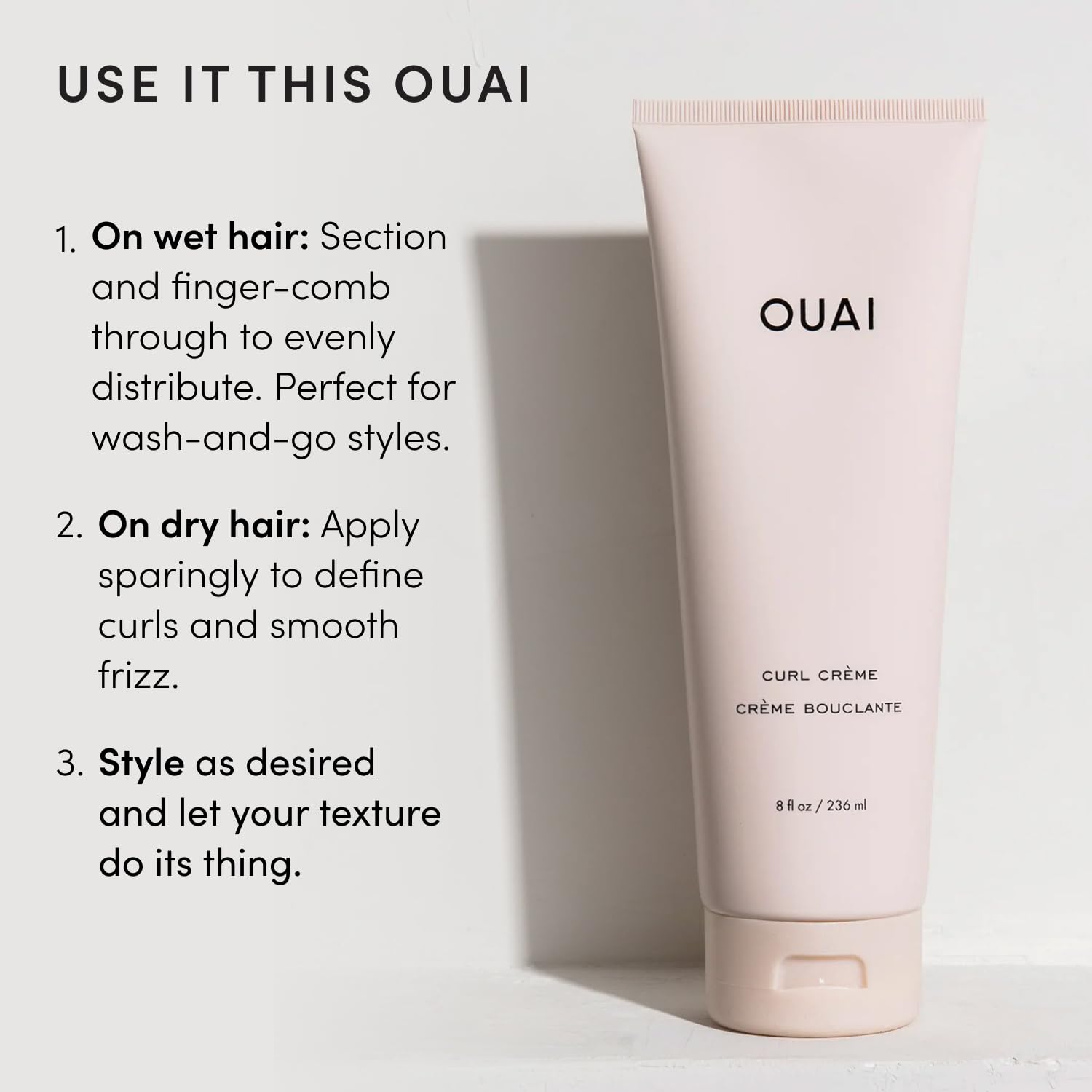 OUAI Curl Cream - Crema definidora de rizos para rizos hidratados y brillantes - Babassu y aceite de coco, aceite de linaza y semillas de chía - Productos para el cabello rizado sin parabenos