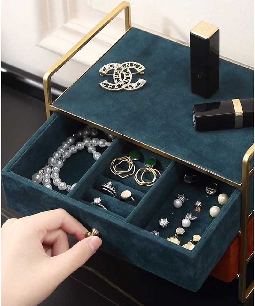 Caja De Joyería Caja De Joyería Con 2 Cajones Soporte De Joyería Retro Bandeja Extraíble Estuche De Almacenamiento De Joyería Collar Anillo Pendientes Estuche De Exhibición Organizador De Joyas