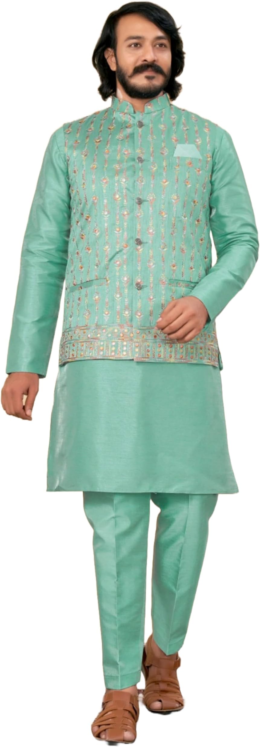 ETHNIC EMPORIUM Indian Festival Wear Men's Kurta Pajama Designer Printed Waistcoat 2654