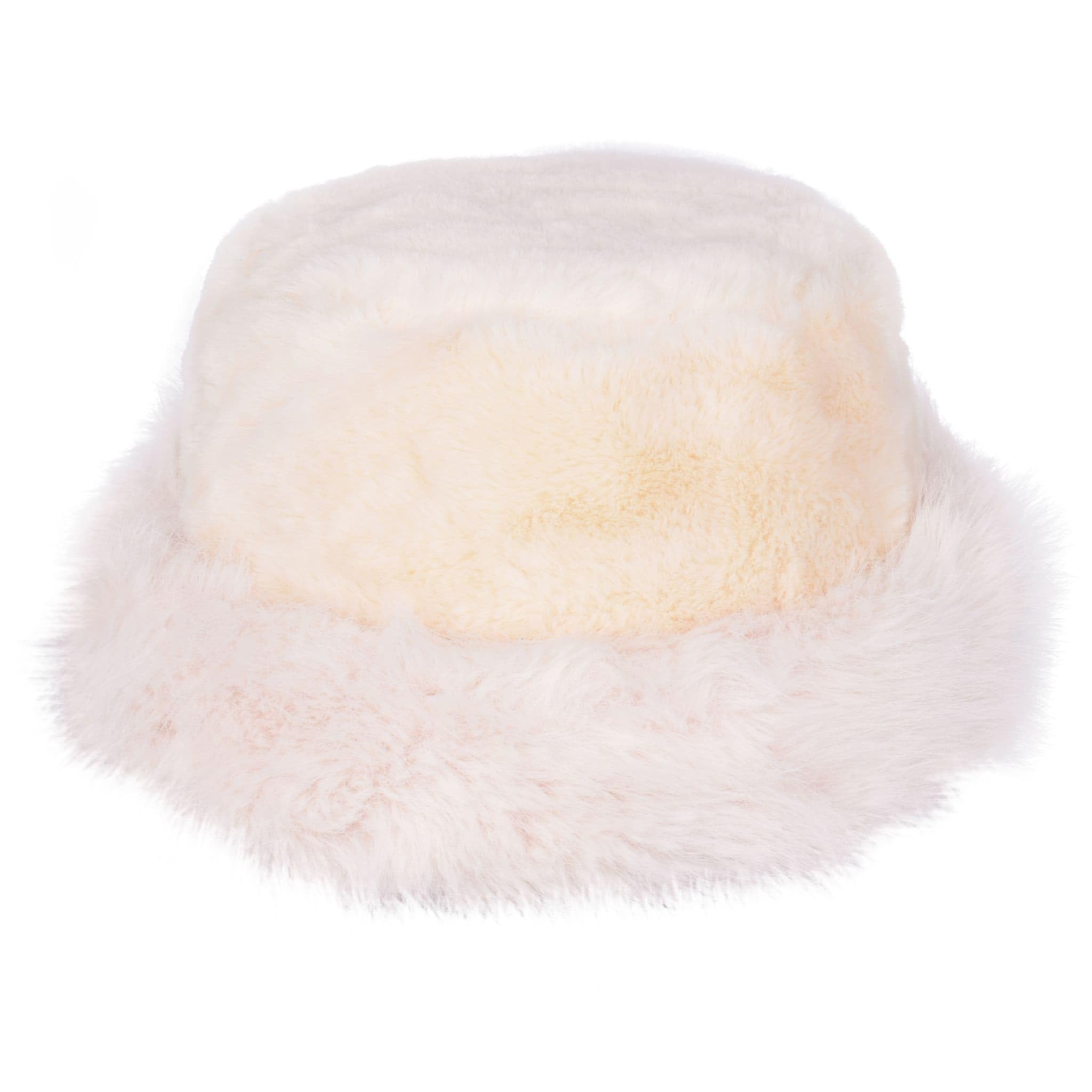 Mens Womens Winter Cold Weather Fluffy Fur Round Hat Cap Adults Everyday Wear Soft Faux Fur Furry Bucket Hat Accessory Cream