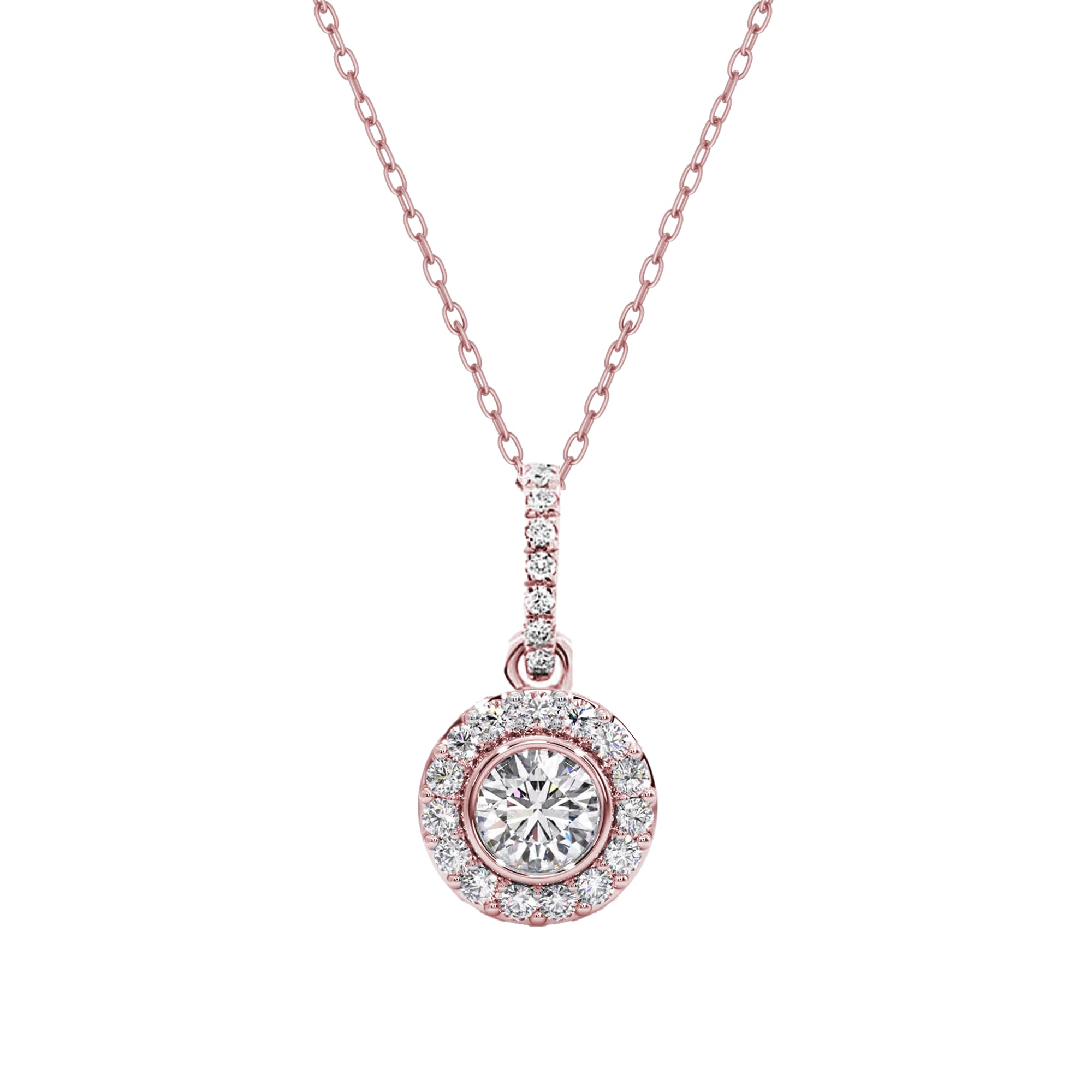 MABEL 925 Sterling Silver, Rose Gold Plated Round Pave And Halo Pendant with link chain, Fine Jewellery Gifts for Women & Girls, Assured Purity & 6 Month Warranty* (B0CRYQFZJQ) Amazon Price History, Amazon Price Tracker
