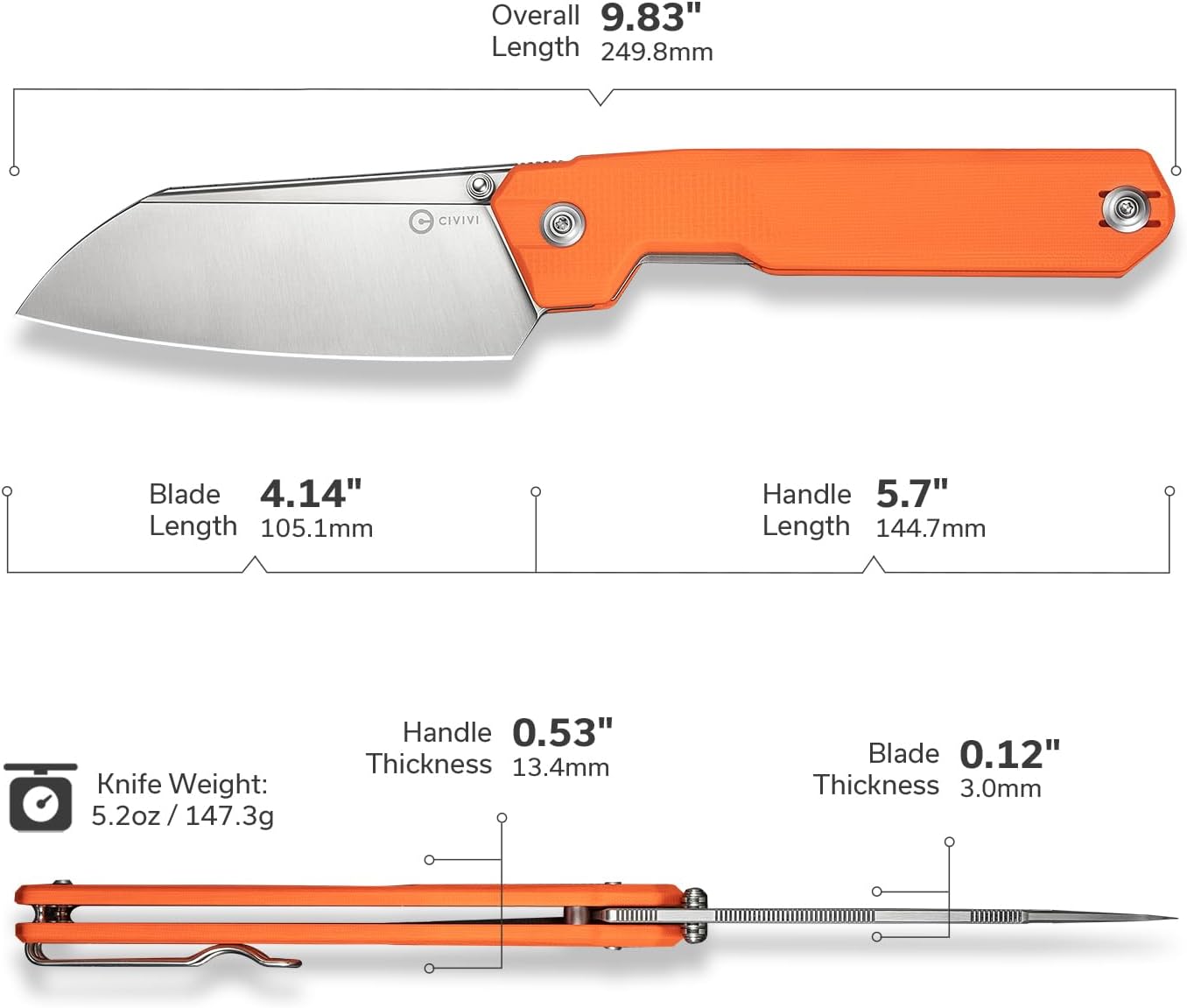 CIVIVI Hid Folding Pocket Knife, 4.14" Swedish 14C28N Blade G10 Handle Nested Liner Lock Kitchen Knife with Thumb Stud Opener, Ideal for Outdoor Use Camping Hiking and EDC C23008-4, Orange