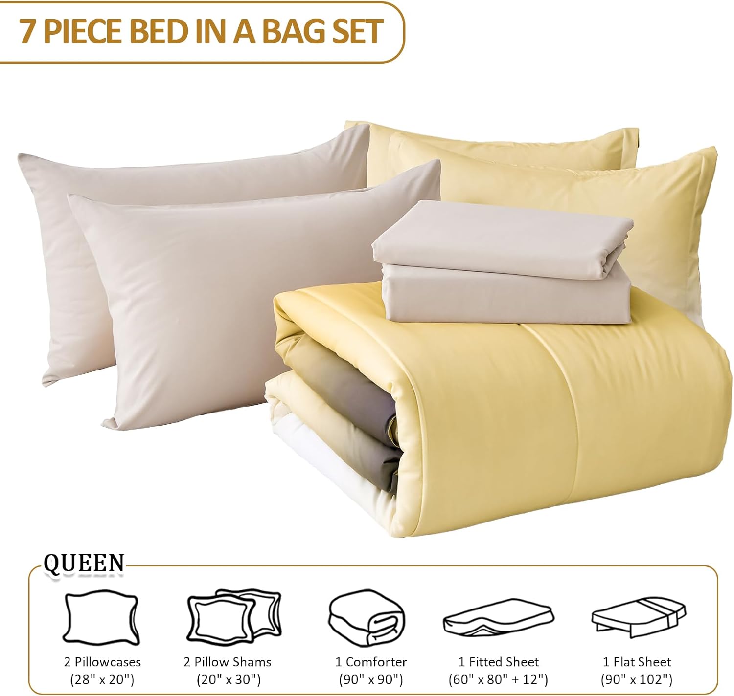 Anibedding 7 Pieces Gradient Yellow Comforter Set - Lightweight Grey and Yellow Ombre Bed in a Bag Set, All Season Down Alternative Light Grey Abstract Bedding Set for Teen Boys Girls Women (90" x90") - Image 5