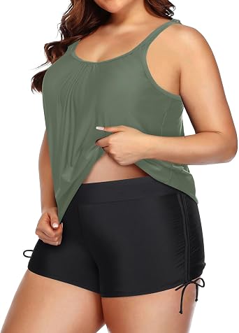Aqua Eve Plus Size Tankini with Shorts Two Piece Swimsuits for Women Blouson Tummy Control Bathing Suits