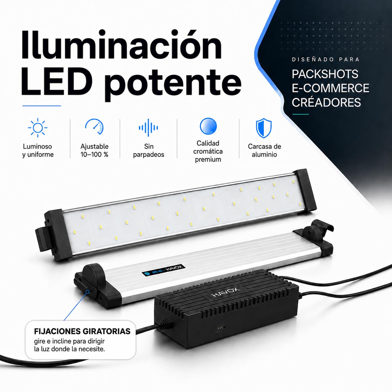 HAVOX Estudio Fotográfico HPB-40XD - 40x40x40cm – Caja de Luz LED 5500K 26000lm – Lightbox Portátil con 4 Paneles Inclinados – Mini Estudio E-Commerce – Fotografía de Producto Amazon, Packshot