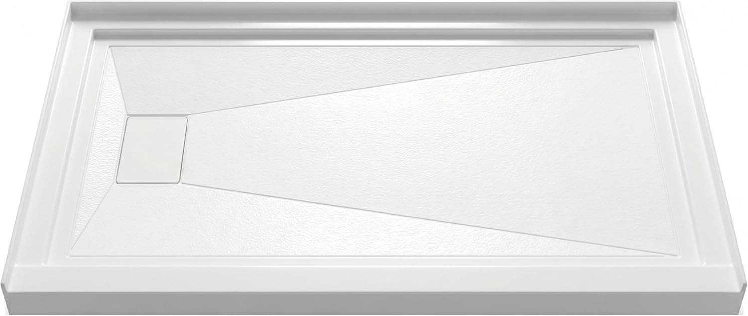 60x32 Inch White Acrylic Shower Base, Left Drain, Non-Slip Textured Surface, Single-Threshold Design for 3-Wall Alcove Installation, Fiberglass Reinforced, Easy Cleaning & Anti-Yellowing