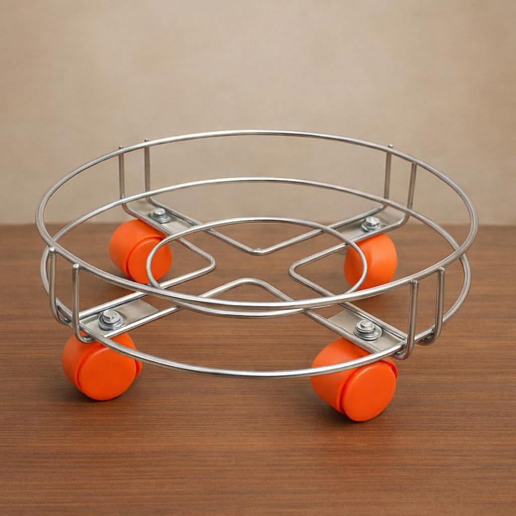 NH10 DESIGNS Stainless Steel Cylinder Trolley with Wheels and Gas Trolly - Lpg Cylinder Stand, Kitchen Gas Trolly (Pack of 1) (NHSP)-image-8
