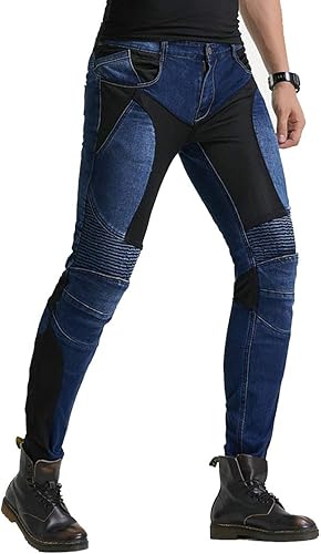 Miniatura 5 de Pantalones vaqueros de malla de verano para montar en motocicleta con armadura Motocross Racing Slim Stretch Pantalones, Azul