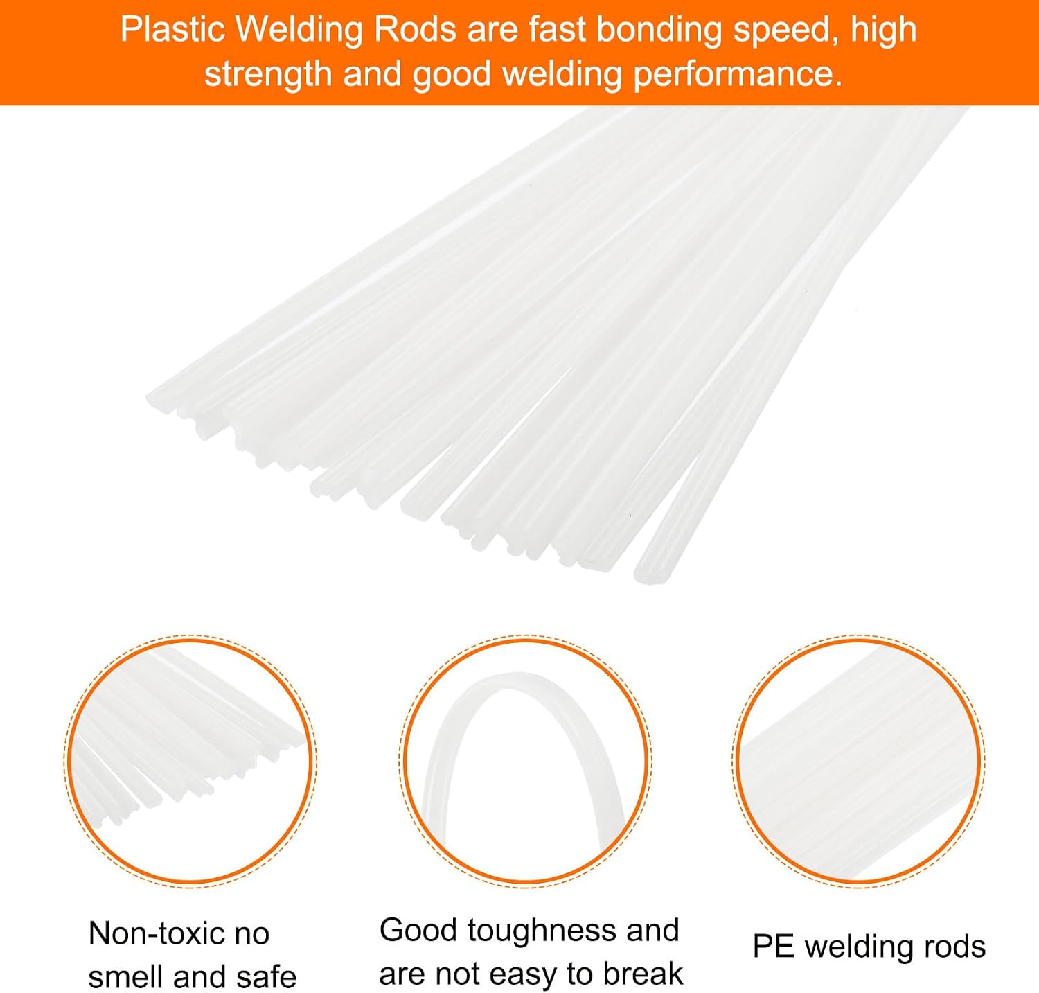 MECCANIXITY 20pcs 8 Inch Plastic Welding Rods PE Welding Strips Welder Rods for Plastic Welder,Car Bumper, Kayak Repair, White