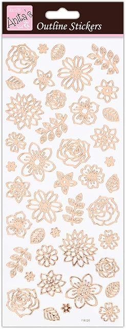 Anita's Outline Stickers - Flowers - Rose Gold On White, Standard Size