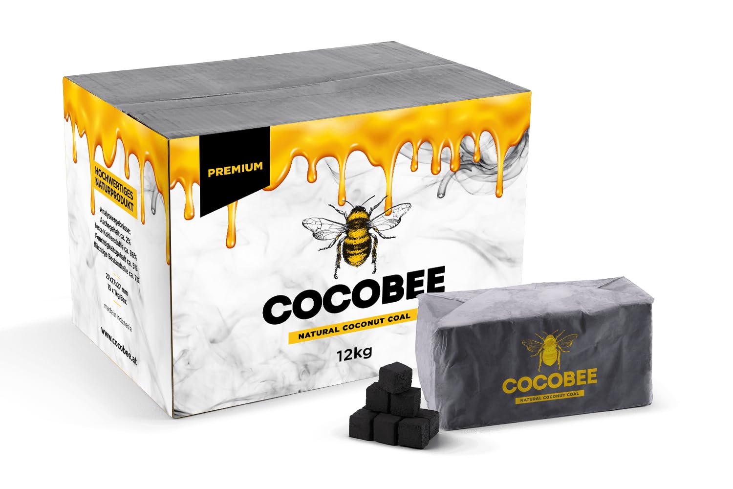 COCOBEE Black Coconut – Carbón Natural Premium | Ideal para Cachimba & BBQ – Briquetas de Coco de Larga Duración (12 KG)
