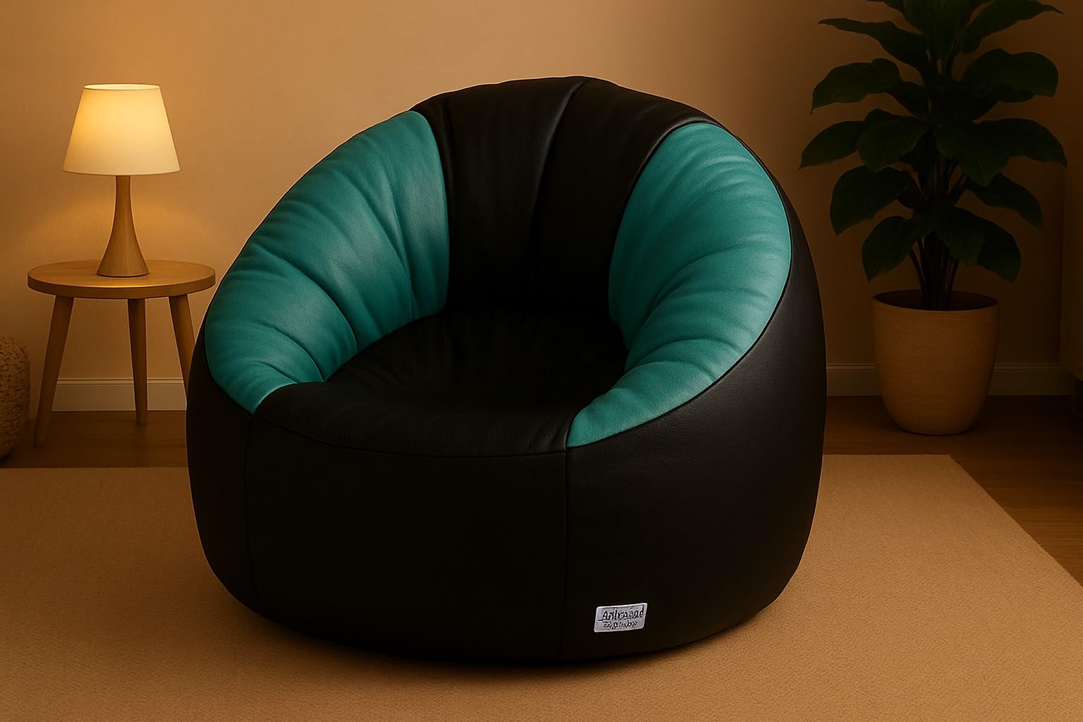 Navodit || Aqua-Black Mudda | Stylish Dual Color Bean Bag Set - XXXXL | Faux Leather Cover (Beans Not Included)-image-8