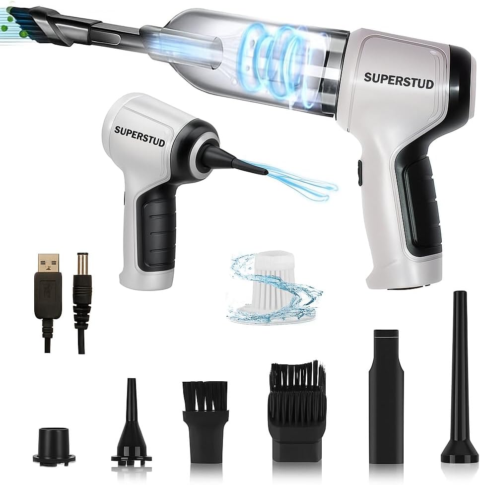 Car Vacuum Cleaner 2 in 1 with 3 Attachments & Blower | Cordless Handheld Vacuum Cleaner for Wet & Dry Cleaning for Home/Office/Car/Keyboard/Travel/Sofa/Office (RichGrey) (Grey)