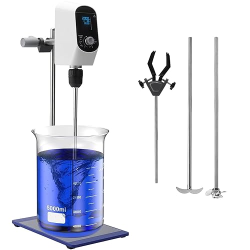 Agitador de arriba mezclador de laboratorio 20L, agitador de laboratorio LCD digital 10000mPa.s, 100-2000RPM, con 2 tipos de varilla de agitación y