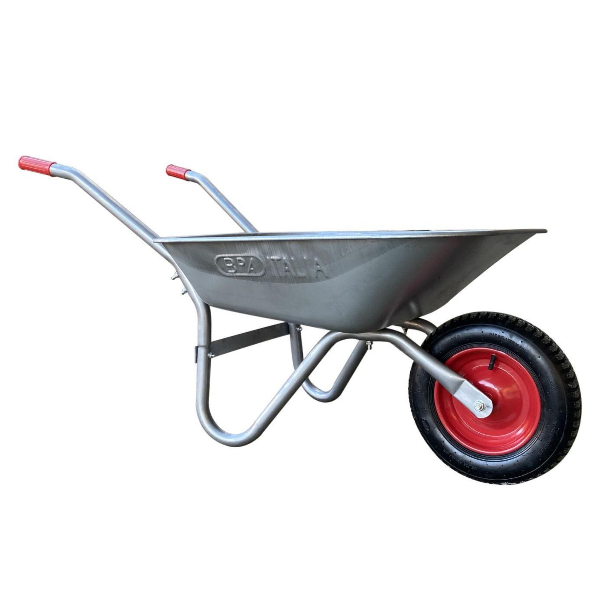 Toolland Carretilla 85 litros, Carretilla de Obra con Cuba de Acero galvanizado, Rueda neumática 350 mm, 12 kg Ligera, para jardín y construcción Arena Tierra escombros residuos