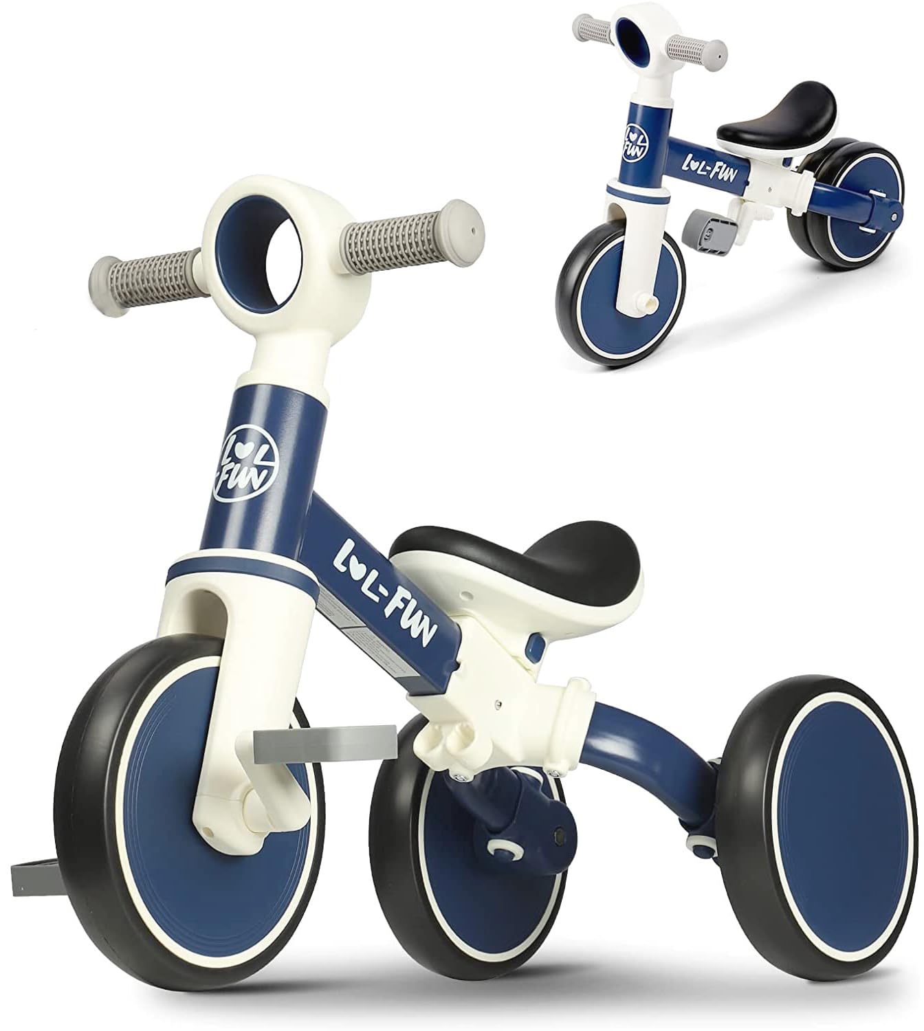LOL-FUN Kids Tricycle Age 1-3 Year Old, Toddler Balance Bike for 2 Years Old, 4 in 1 Kids Trike for Boys Girls Gift Present, 3 Wheel Baby Bicycle with Removable Pedal