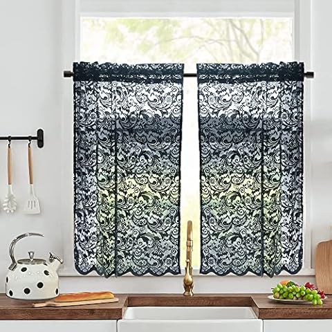 ALIGOGO Black Lace Kitchen Curtains 36 Inch Cover