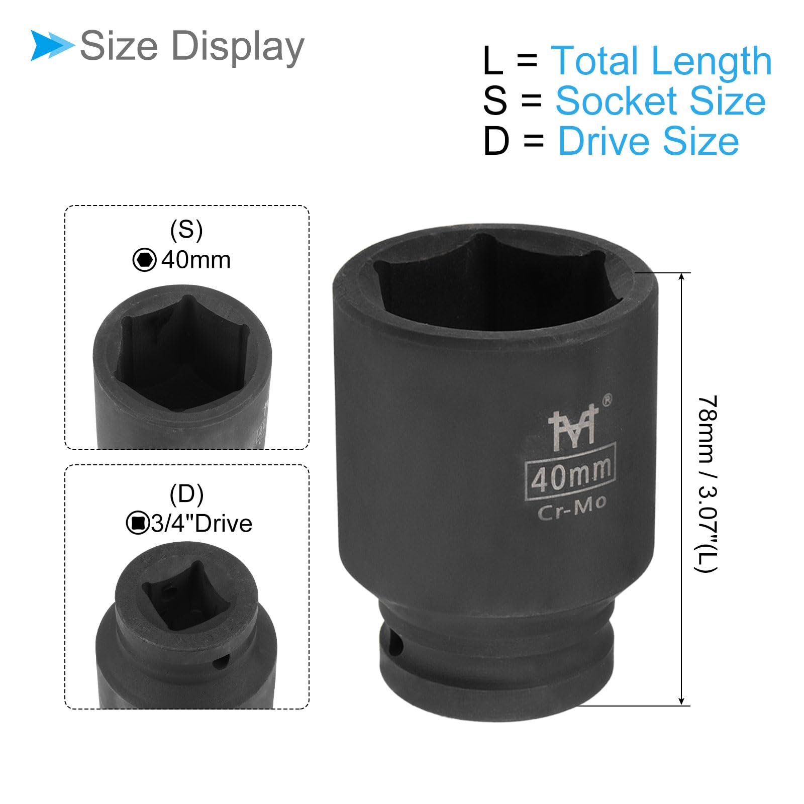 CoCud Deep Impact Socket, 3/4" Drive 40mm Socket, Cr-Mo Steel Hex Wrench Socket - (Applications: for Home Maintenance) - Image 2