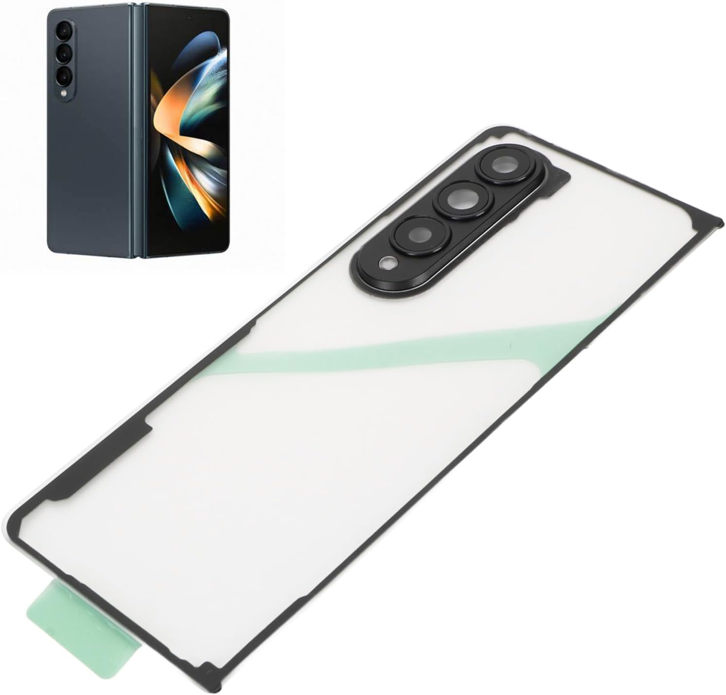 Yunseity Back Glass Panel Housing, PreInstalled Adhesive Tape, Clear Back Glass Replacement Housing with Repair Tools for Z Fold 4 5G F936 (Black Camera Lens)