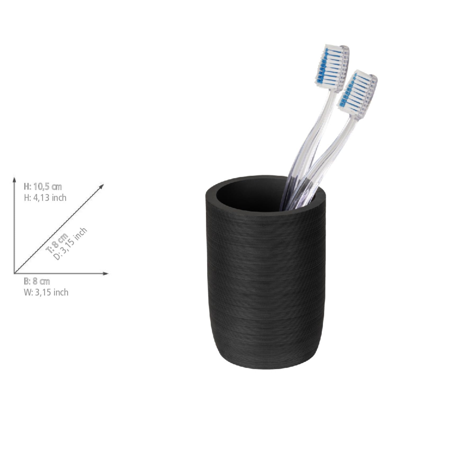 WENKO Altavalle elegancki uchwyt na szczoteczki do zębów z żywicy poliestrowej, wolnostojący, do dekoracji łazienki, Ø 8 cm, wysokość 10,5 cm, czarny