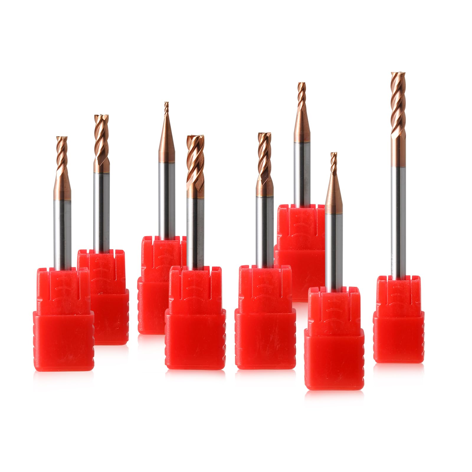 Lot de 8 fraises à queue en carbure 4 flûtes, 1-4 mm CED TiSiN Coat Fraise hélicoïdale Bit VHM CNC Fraise à queue 55 HRC pour acier, alliage d'aluminium, cuivre