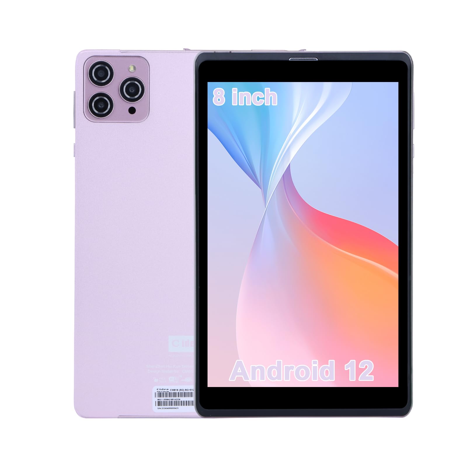 C idea C idea 8 Inch Tablet 8GB RAM,512GB ROM,5G LTE Phone Call, 800x1280 IPS Screen, Android 12.0 Tablet With 5MP+8MP Dual Camera 8000mAh CM818 (Pink)