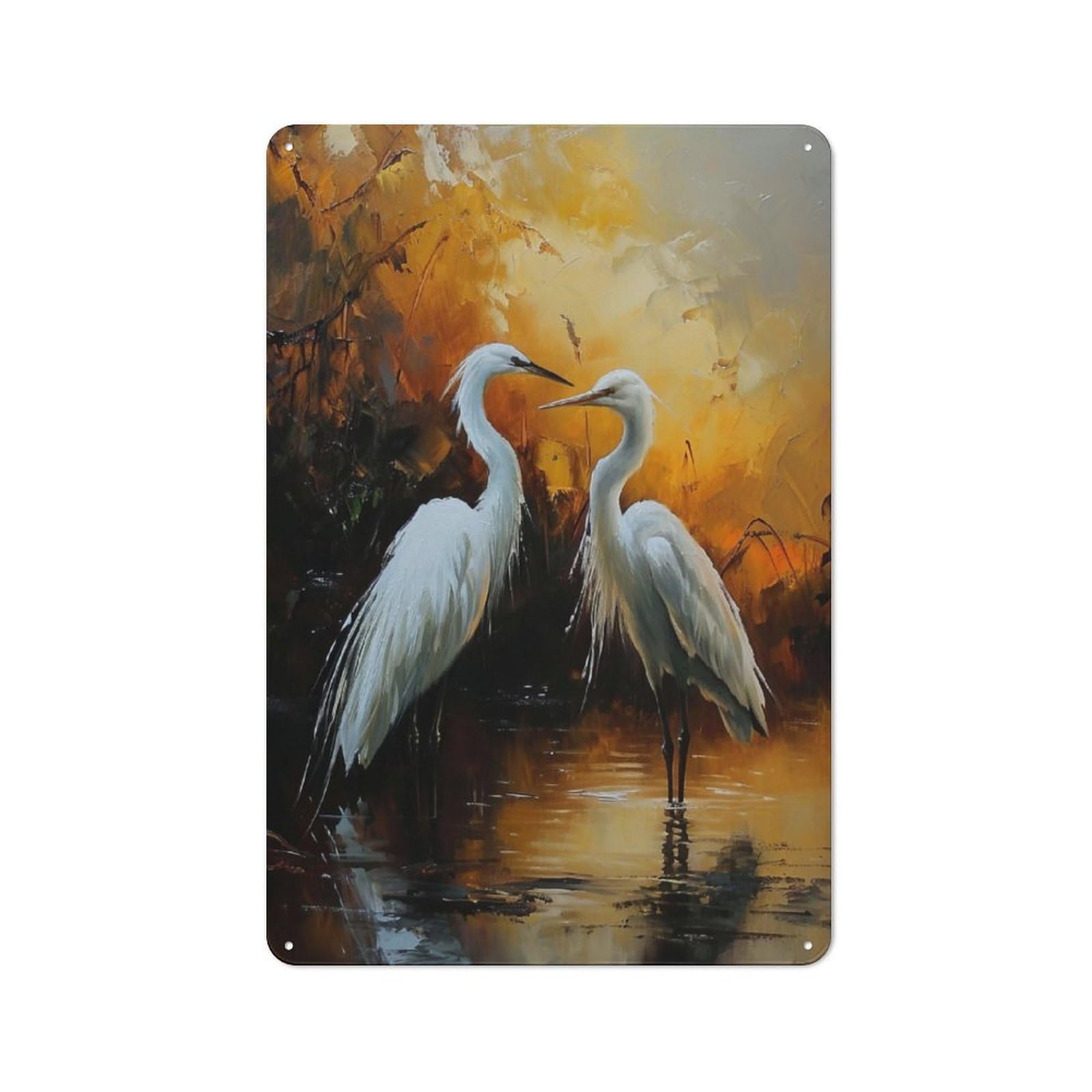 Junmoney Two Herons In Pond Vintage Cafe Metal Sign 30X20cm Featuring Bistro Wall Plaque For Tea Room, Shop Wall Or Breakfast Area