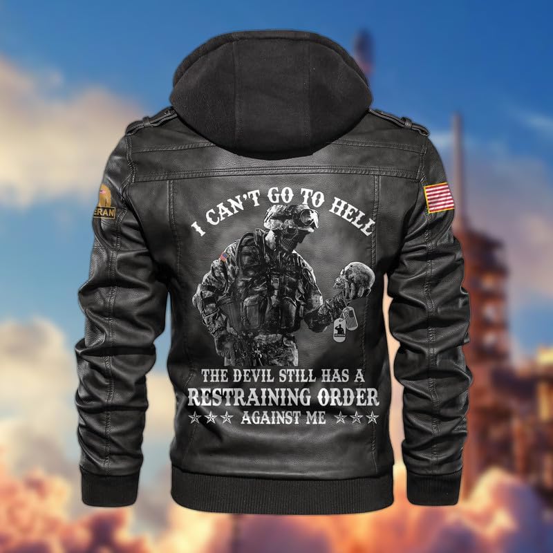 Veteran Leather Biker Jacket Men - United States Skull Mens Military Jacket, Veterans Day Gifts, Father's Day Gift