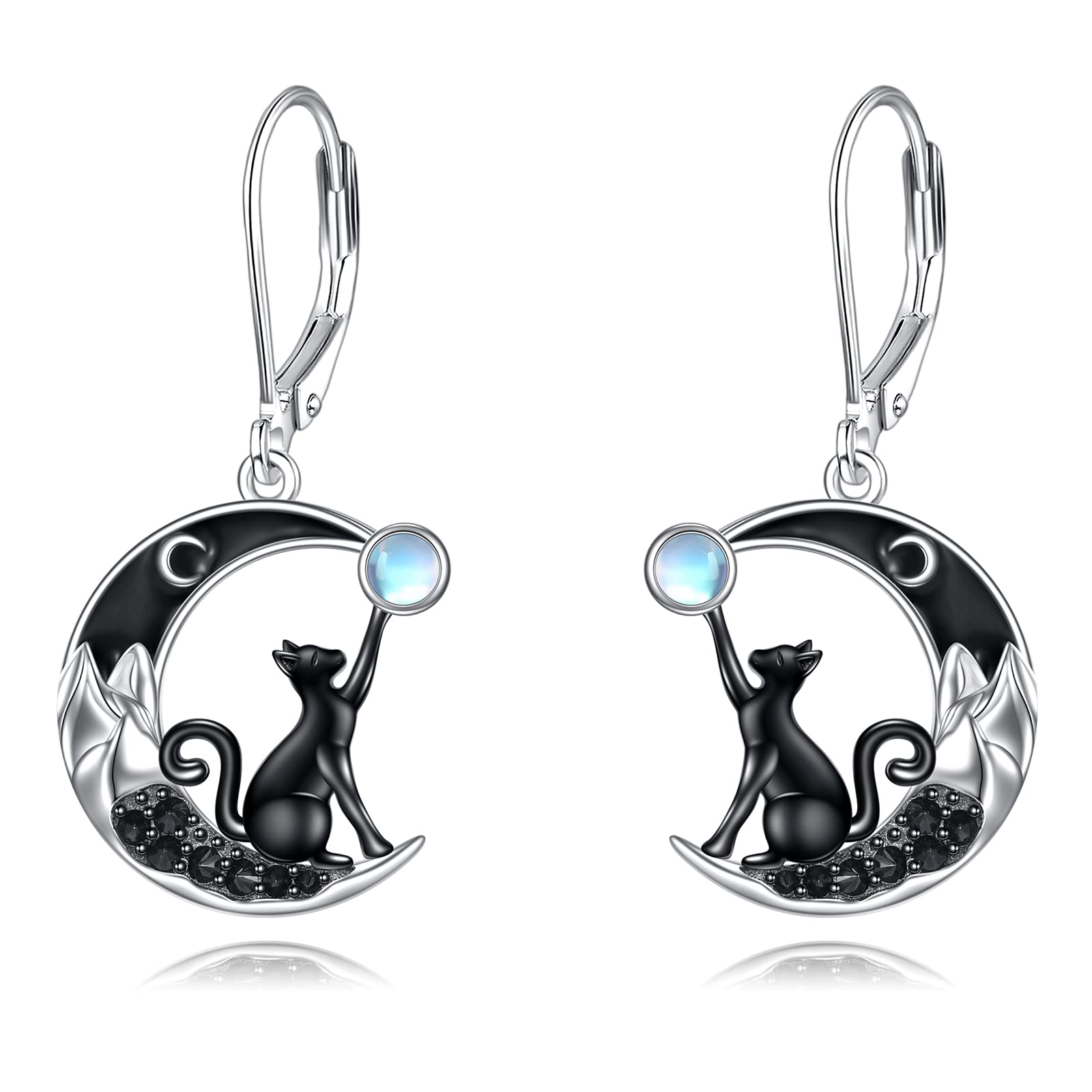 YFN Katzen Ohrringe/Mondstein Halbmond Ohrringe für Frauen Sterling Silber Keltische Mond Ohrringe Irischer Schmuck Geschenke für Mädchen Mutter Tochter Schwester Hypoallergen