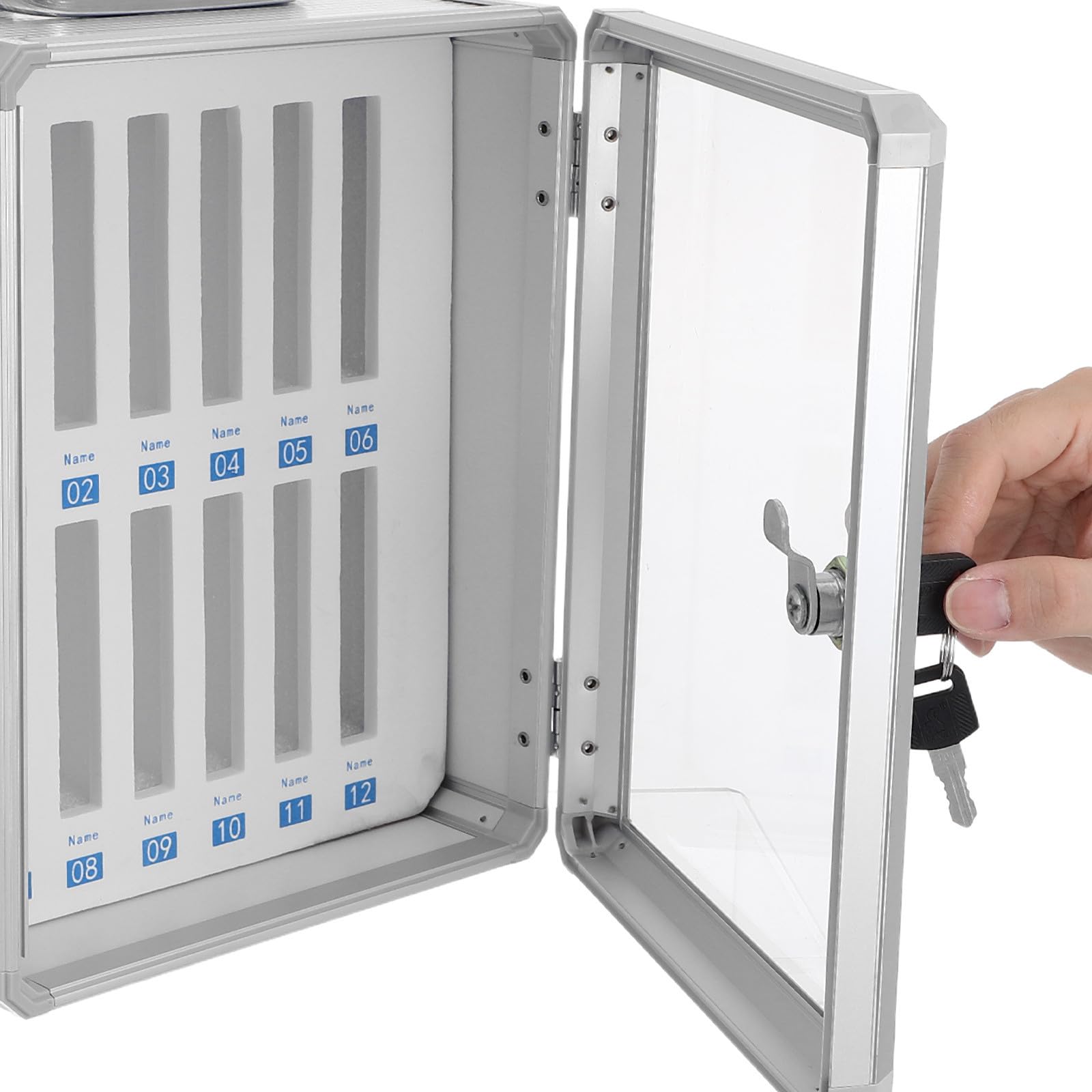 Cassaforte per Cellulari in Metallo Argento con 12 Scomparti e Serratura a Codice Sicura, per Ufficio e Aula, Design Professionale ed Elegante