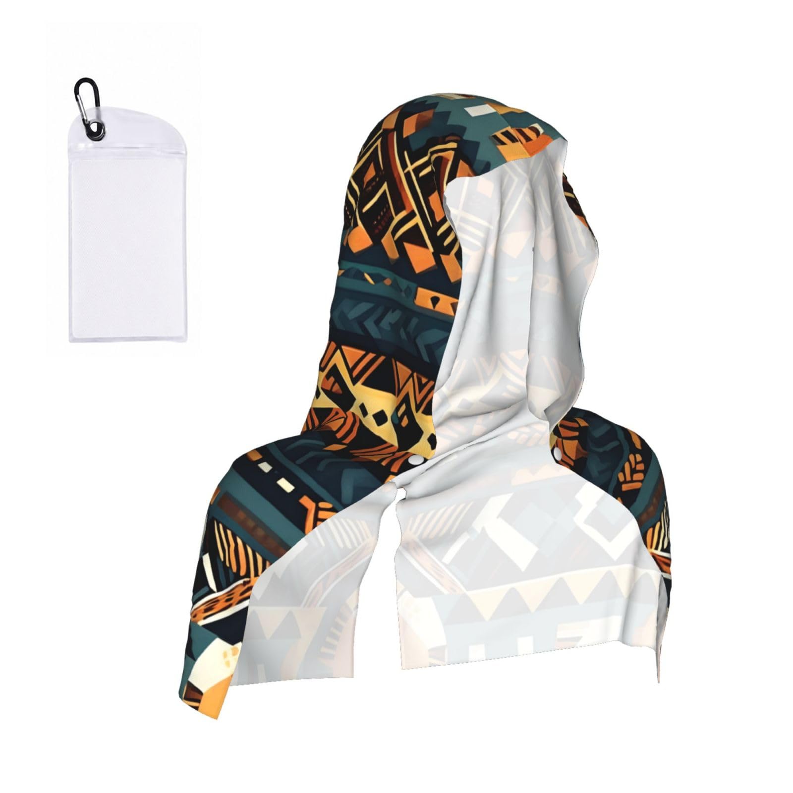 CNTDBU African Tribal Ethnic Texture Cooling Towel Hooded-Instant Chill Neck Cover for Sports, UV Cooling Rag for Running Gym