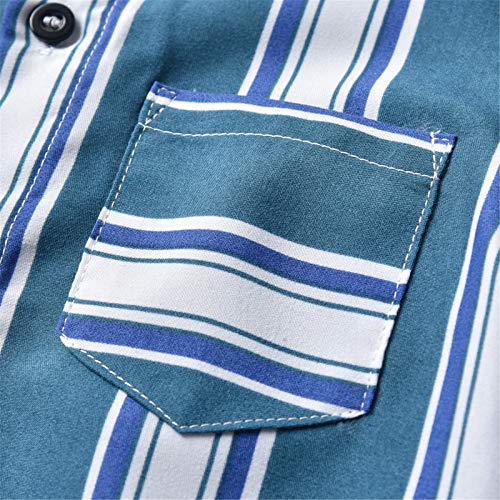 Sangtree Toddler Little Baby Boys Summer Short Sets, Button Down Shirt & Short Sleeve Tee & Short Pants Hawaiian Outfit, Stripe Navy, 12-18 Months = Tag 80 #TOP5