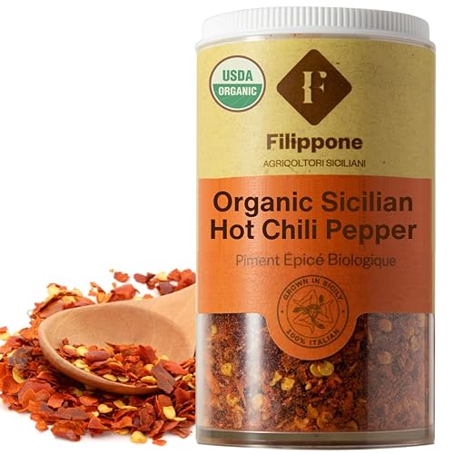 Filippone Copos de chile siciliano orgánico, coctelera, 20 g (0.70 oz), condimento de hierbas picantes, recién cultivado en las montañas de Sicilia,