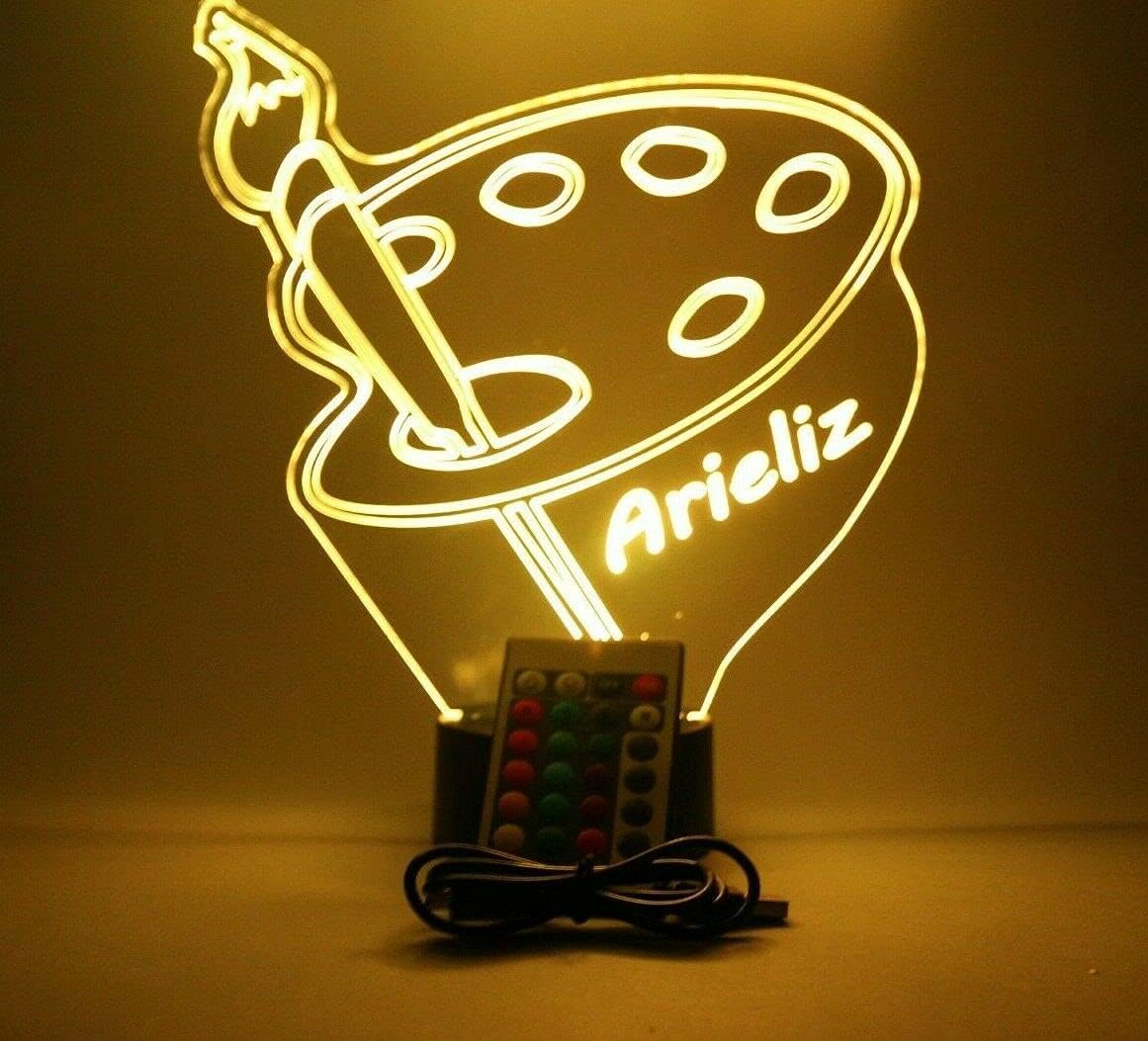 MIRROR MANIA Artist Palette Night Light Up Lamp LED Free Engraved Custom Name Personalized Art Painting Table Desk Lamp, with Remote, 16 Different Color Options, Dimmer, It's Wow, Great Gift