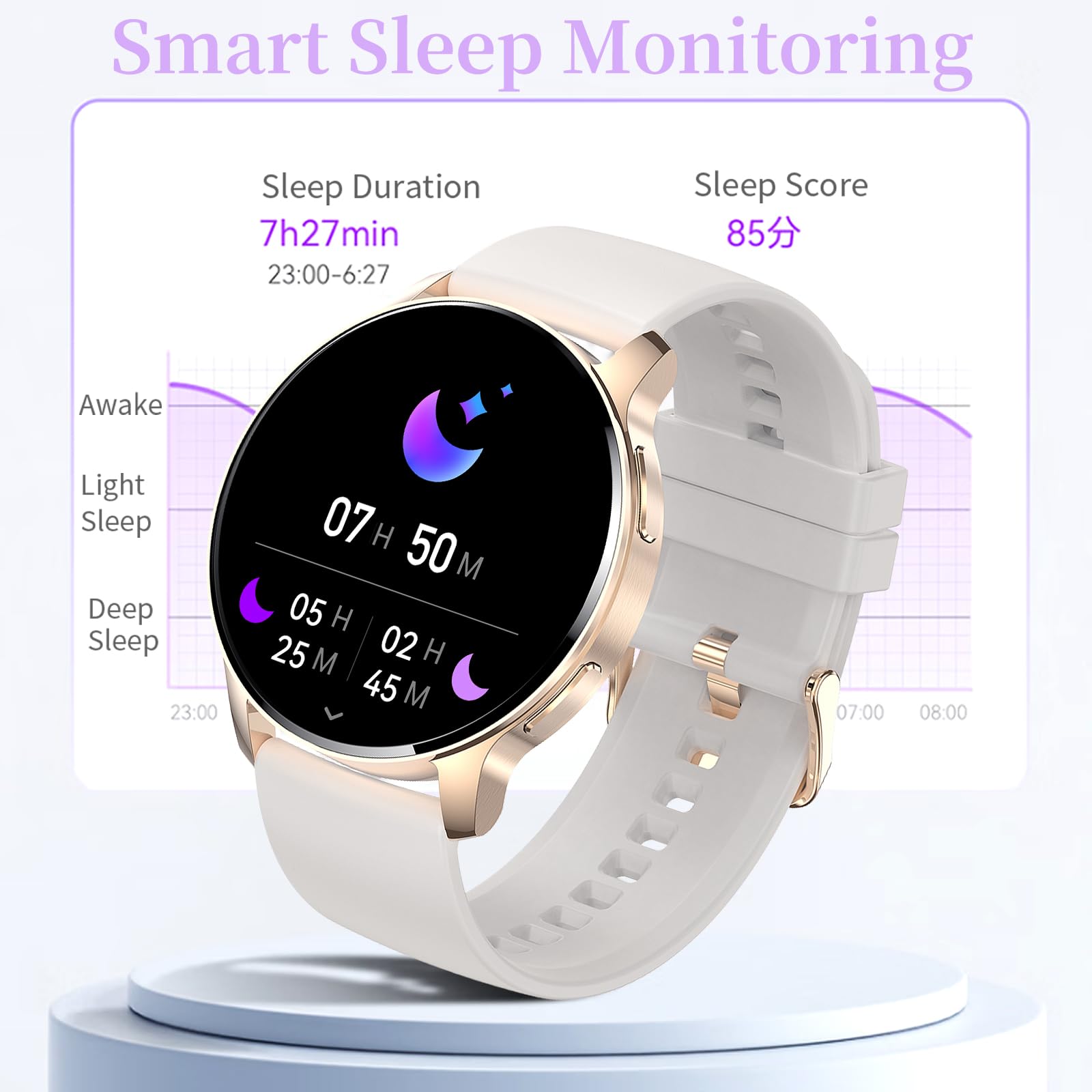 Lefitus Smartwatch Donna Orologio Chiamate e Risposta Bluetooth, 1,32'' HD iOS Android Orologio Tracker Fitness con Musicale Cardiofrequenzimetro Monitor SpO2 Sonno Contapassi Cronometro Smart Watch