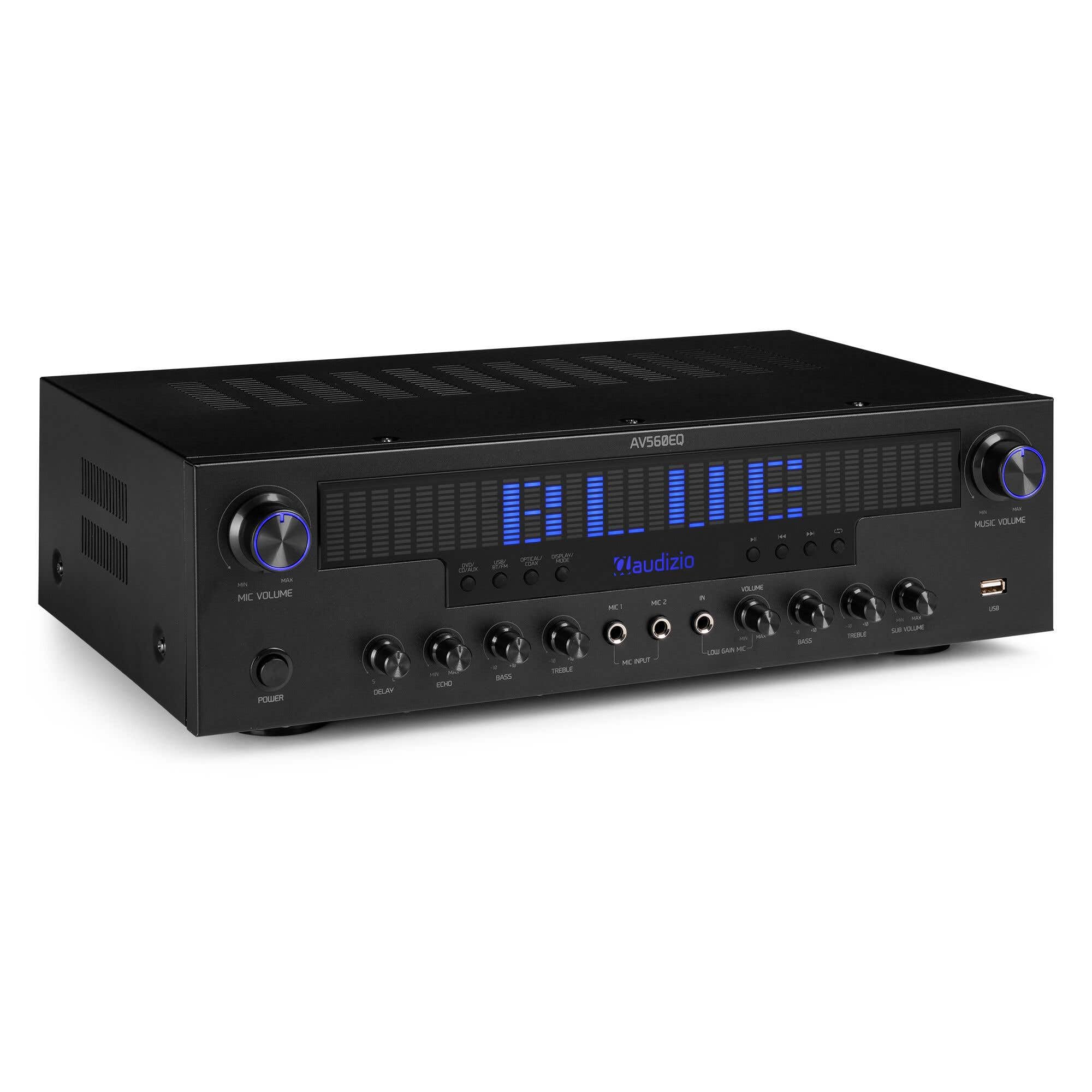 Audizio AV560EQ - Amplificatore Home Cinema 5.1, 390 W, Bluetooth USB FM | Immersive Home Cinema per film e musica, connessione versatile Bluetooth e USB, ideale per karaoke e lounge