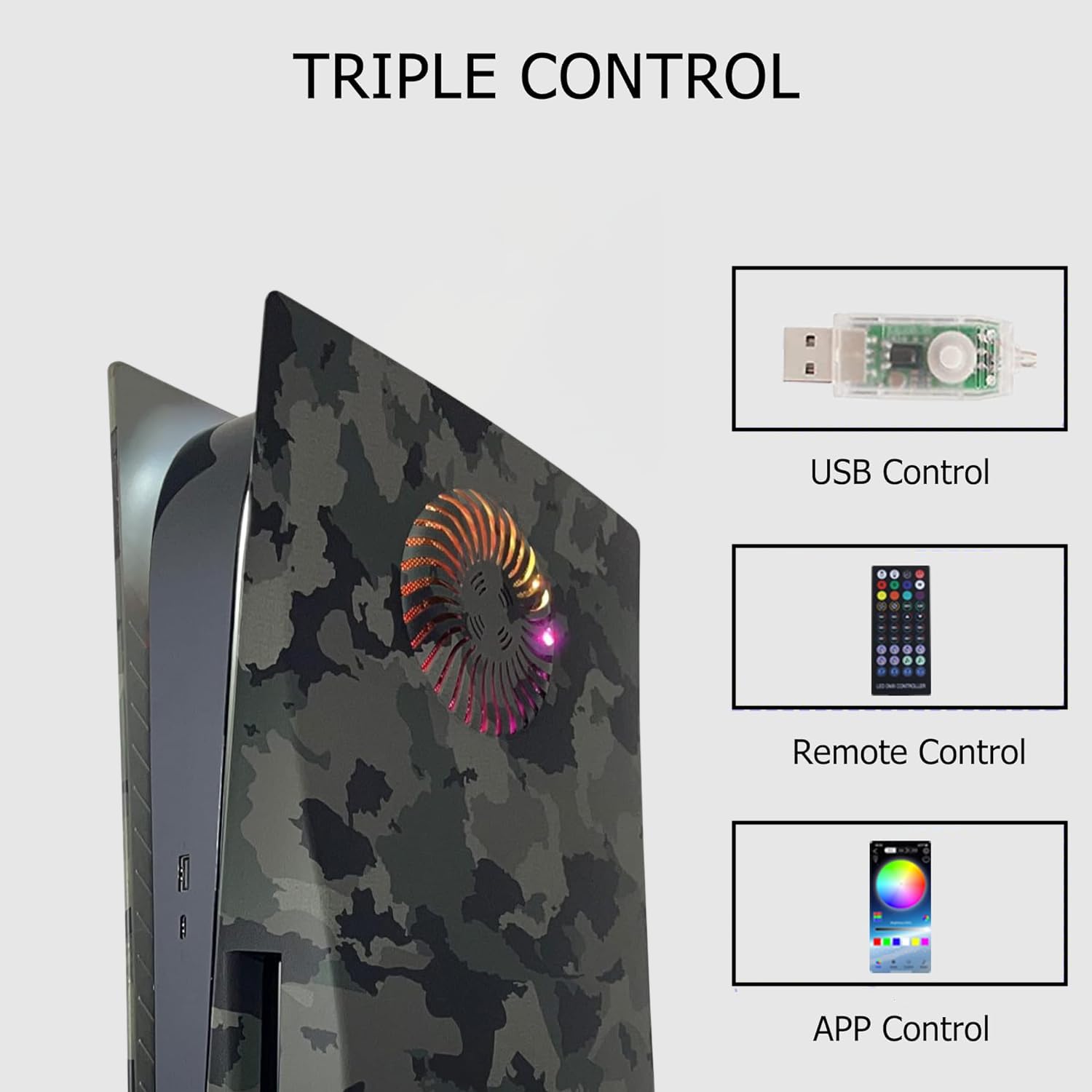 Megadream Façades de Rechange pour PS5 avec évents de Refroidissement - Anti-Rayures, Anti-poussière avec lumières RVB (Camouflage)