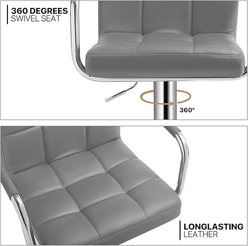 Miniatura 15 de MoNiBloom Juego de 2 taburetes de bar ajustables con reposabrazos con respaldo cuadrado, modernos taburetes de bar giratorios con reposapiés para