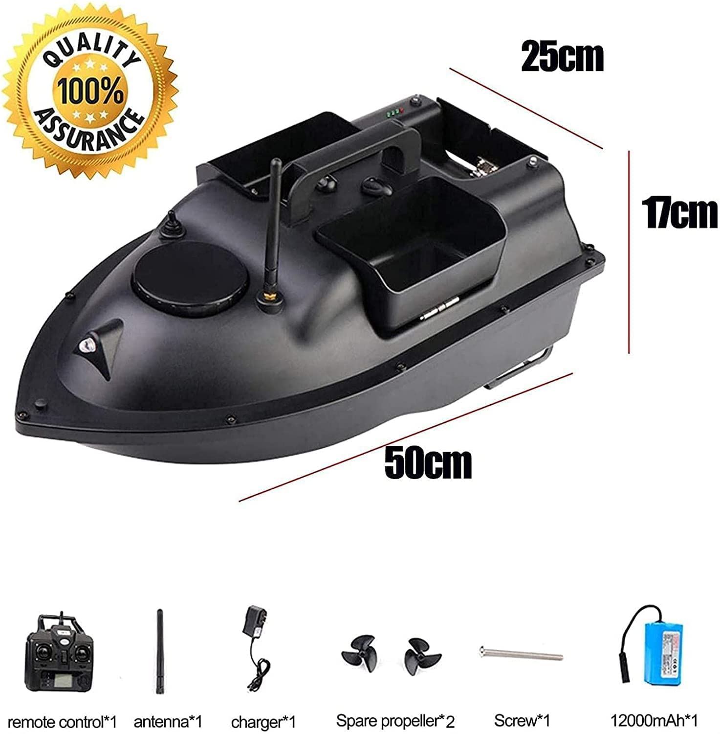 Barco de cebo RC con control de crucero GPS, batería de 12000 mAh, 3 compartimentos de cebo independientes, luz nocturna para pesca