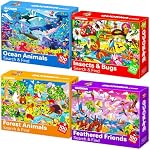 QUOKKA Puzzles de 100 pièces pour enfants de 4 à 6 ans – 4 puzzles pour enfants de 6 à 8 ans – Jeu de recherche et de découverte avec des animaux de la forêt océanique pour enfants de 5 à 8 ans – Jouets éducatifs pour garçons et filles de 8 à 10 ans