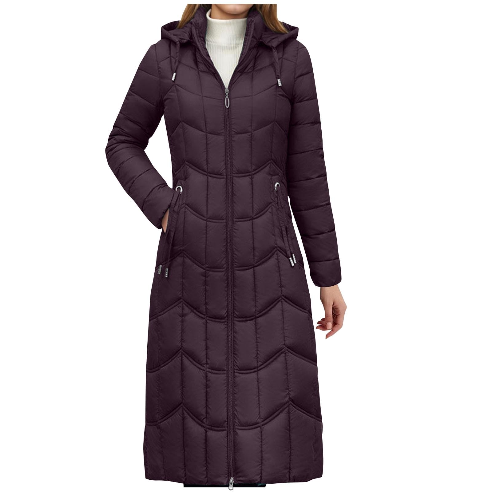 Manteaux longs en duvet pour femme avec capuche manteaux d'hiver matelassés avec poches de couleur unie vestes rembourrées vêtements d'extérieur athlétiques actifs manteau de base Taille XL