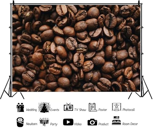 Miniatura 2 de Fondo de fotografía temática de cafetería, granos de café, fondo de sesión de fotos, 7 x 5 pies, para adultos y niños, decoración de fiesta de