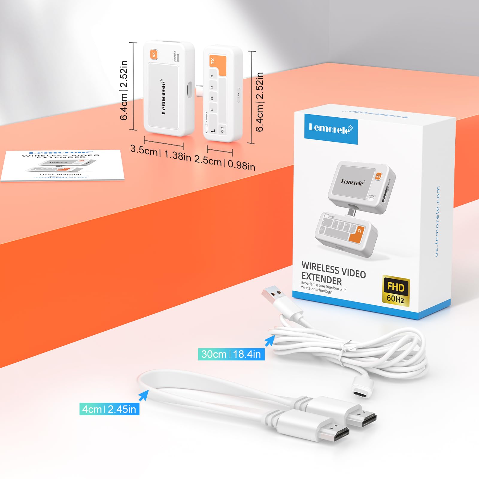 Lemorele Transmisor y Receptor Inalámbrico USB-C, 50 m Plug & Play, HDMI 5G para Transmisión de Vídeo y Audio a Monitor/Proyector