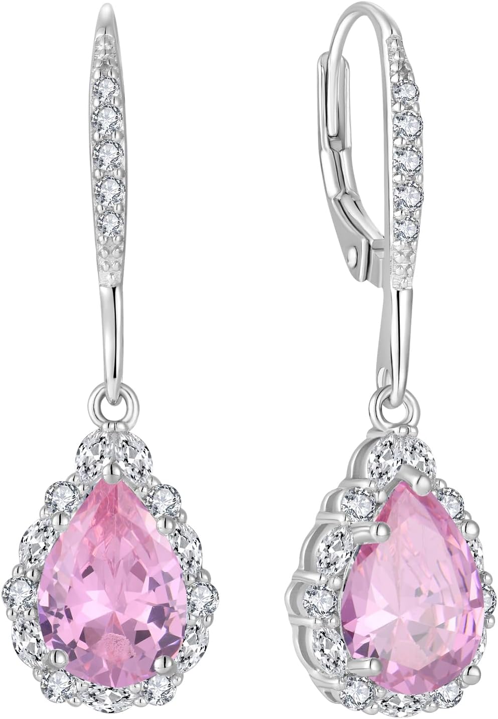 Women Earrings 925 Sterling Silver Birthstone Halo Teardrop Drop & Dangle Earrings Leverback Earrings 7 * 10mm 5A Cubic Zirconia Jewelry
