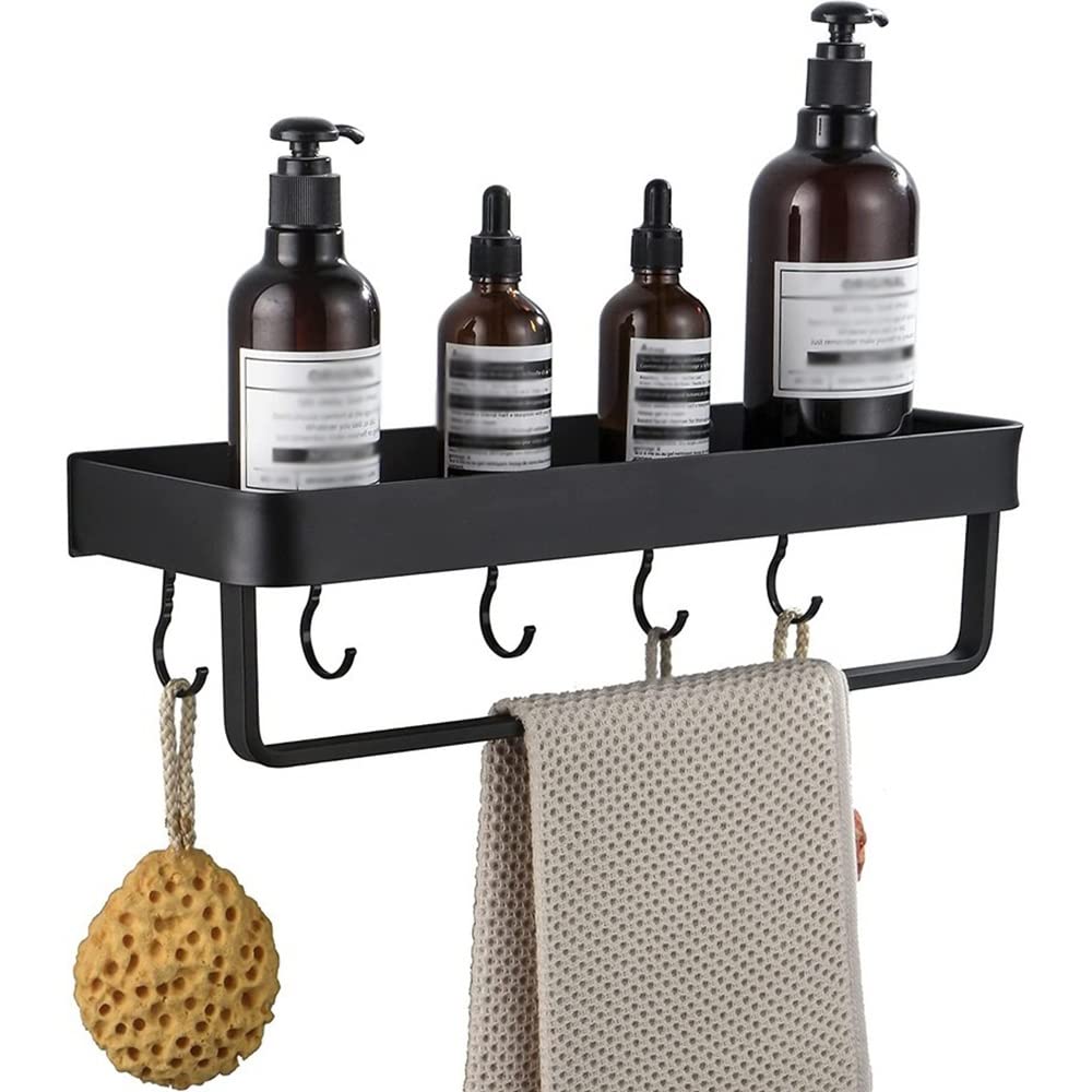 Étagère de salle de bain anti-rouille en alu avec supports de rangement et crochets