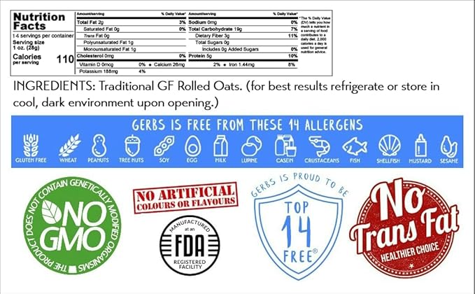 Avena en Hojuelas Tradicional GERBS Libre de Gluten 14 oz miniatura 2