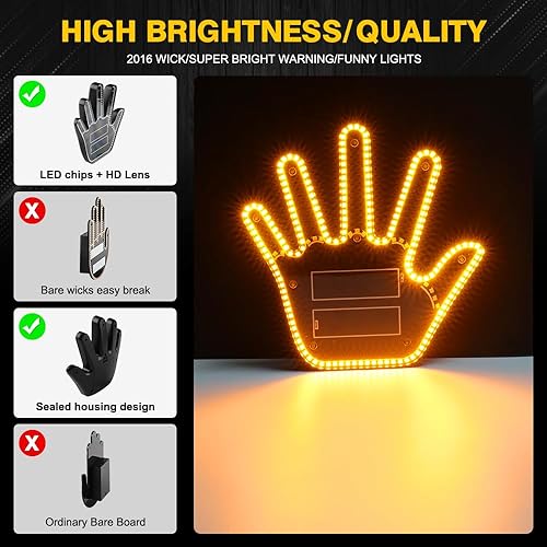 Miniatura 10 de KaiDengZhe Luz LED de gesto cómica para el dedo del coche con control remoto, accesorios ideales para regalar para automóvil, divertido letrero de