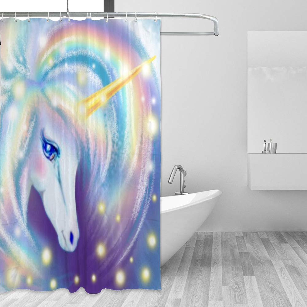 Rideau de douche licorne en polyester imperméable 168x183 cm