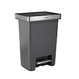 Rubbermaid Premier High-Capacity Step-On Trash Can, 19 Gallon, Single or Dual Stream Trash or Recycling, Charcoal, Stainless-Steel Rim, Lid Lock, Quiet Lid, for Home/Kitchen/Garage/Apartment/Office Metal Rim
